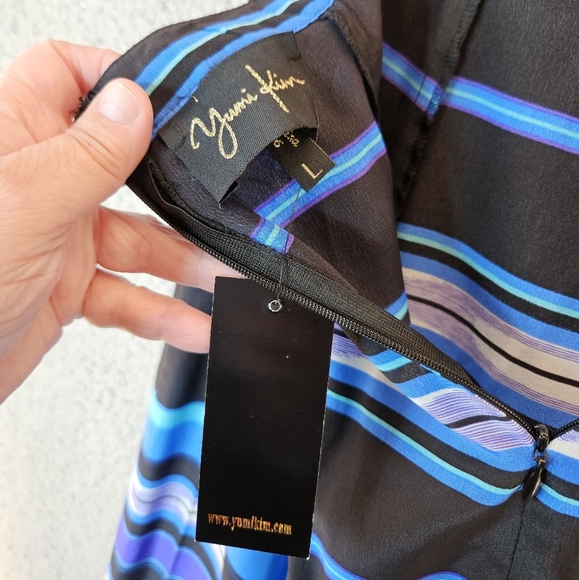 Yumi Kim Multi Color Vertical Striped Back Zip 100% Silk Maxi Skirt Sz L. - Picture 10 of 11